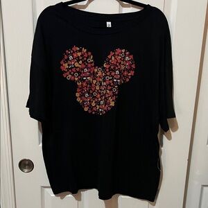 Black Short Sleeve Tee with Floral Mickey Silhouette